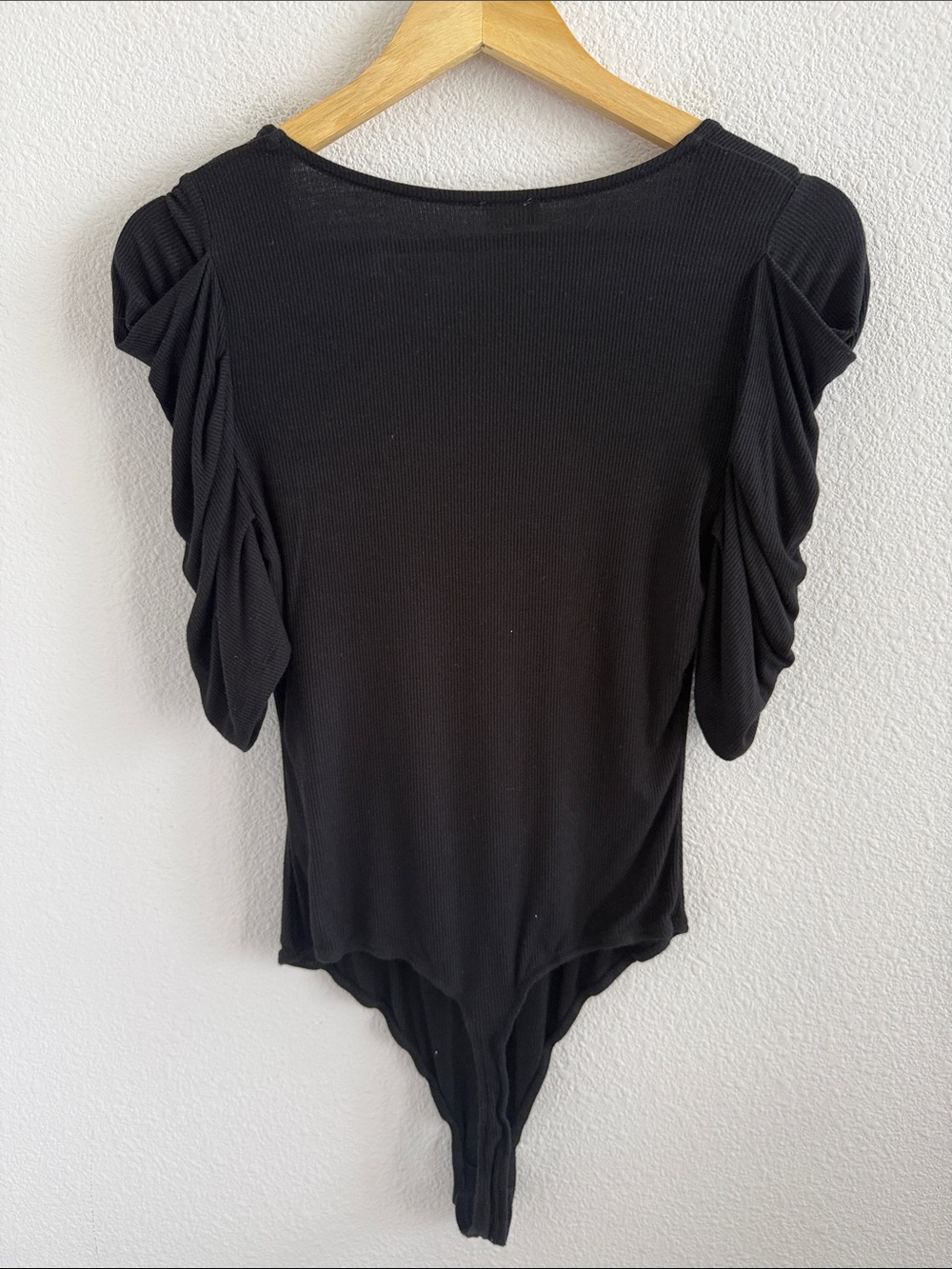 Free People Intimately Black Scoop Neck Puff Sleeve Bodysuit Women's Medium